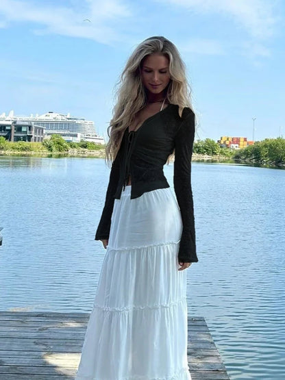 Autumn New Fashionable Chiffon Slim Fit Ruffle Trumpet Sleeve Shirt for Women