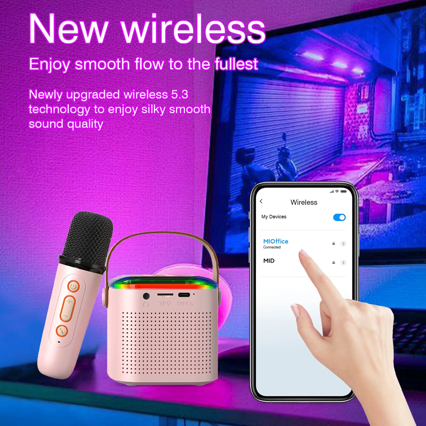 Wireless Karaoke Speaker, RGB Color Lighting, Two Microphones Rechargeable Battery, for Family Karaoke, Parties, Birthday Gifts