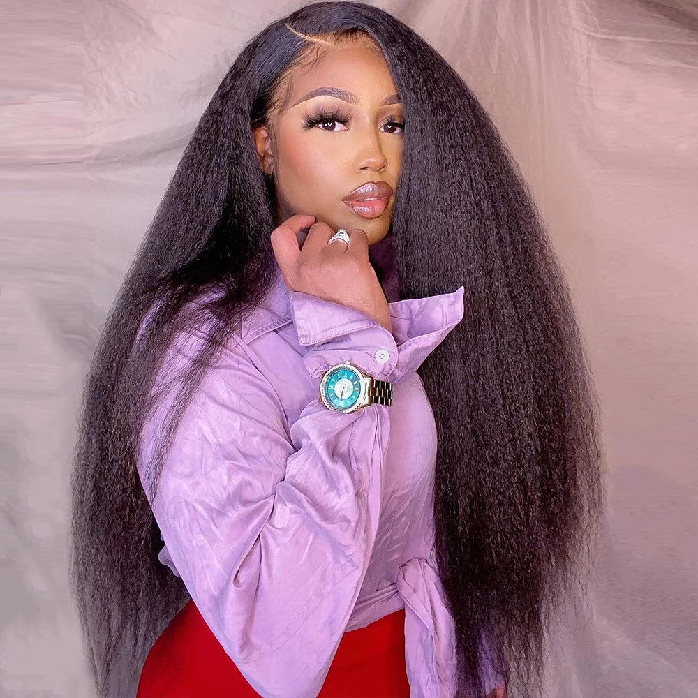 13x6 Kinky Straight Lace Front Human Hair Wig With Kinky Edges Baby Hair 360 Transparent Lace Yaki Straight Human Hair Wigs