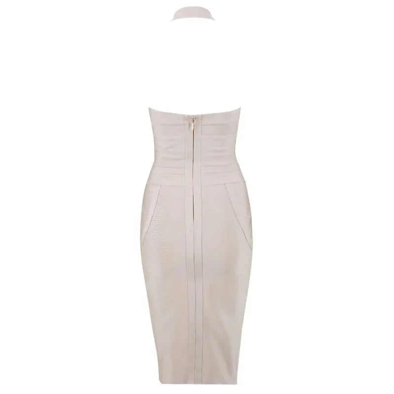 New women's fashionable neck hanging sexy suspender backless tight bandage dress 2026 elegant hip hugging dress