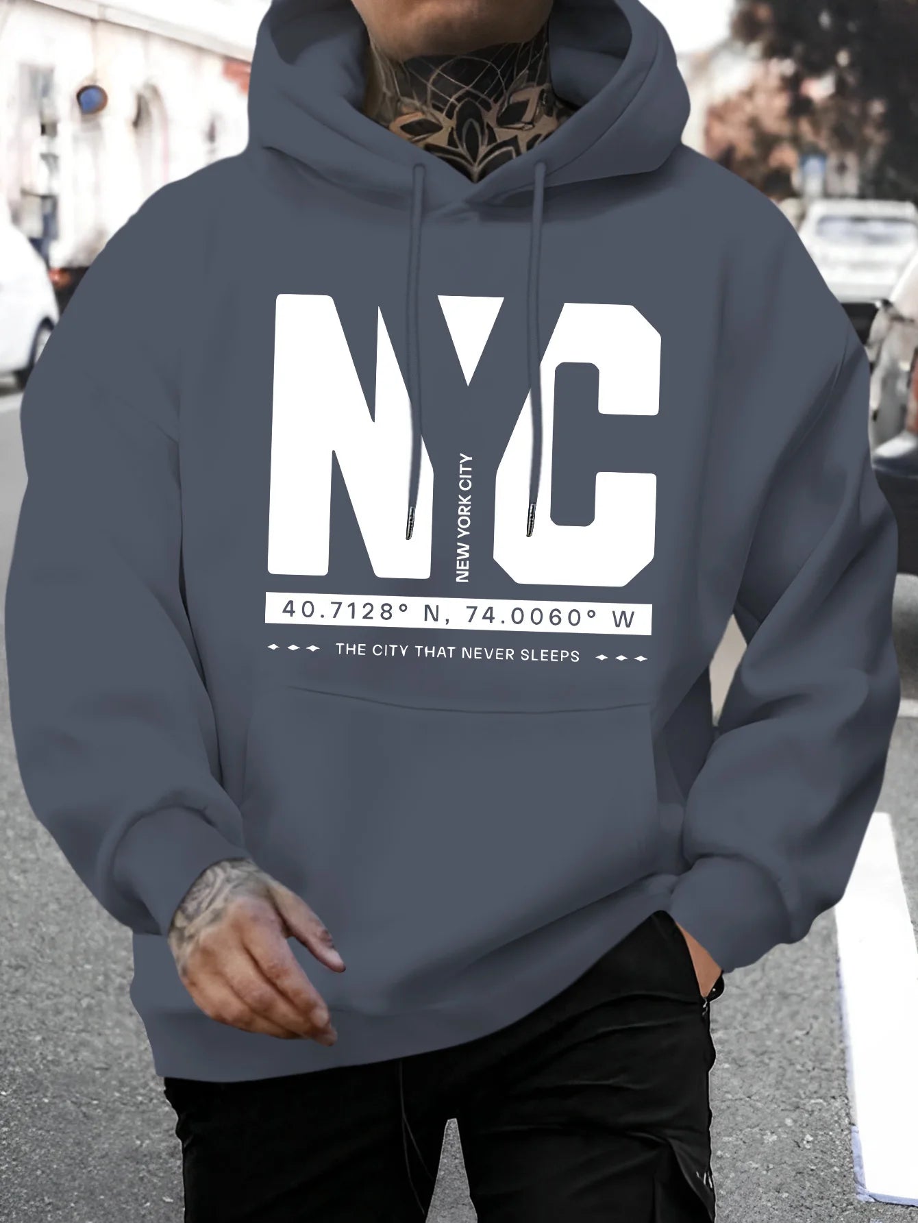 Men's autumn and winter casual fashion loose and comfortable letter print long sleeved hooded sweatshirt warm pullover