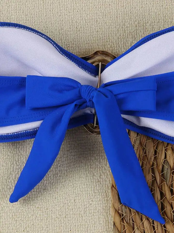 Women Strapless Bikinis Sets Summer Push Up Swimwear Two Pieces Suits Female Sexy Swimsuits Solid Color Lady Backless Beachwear