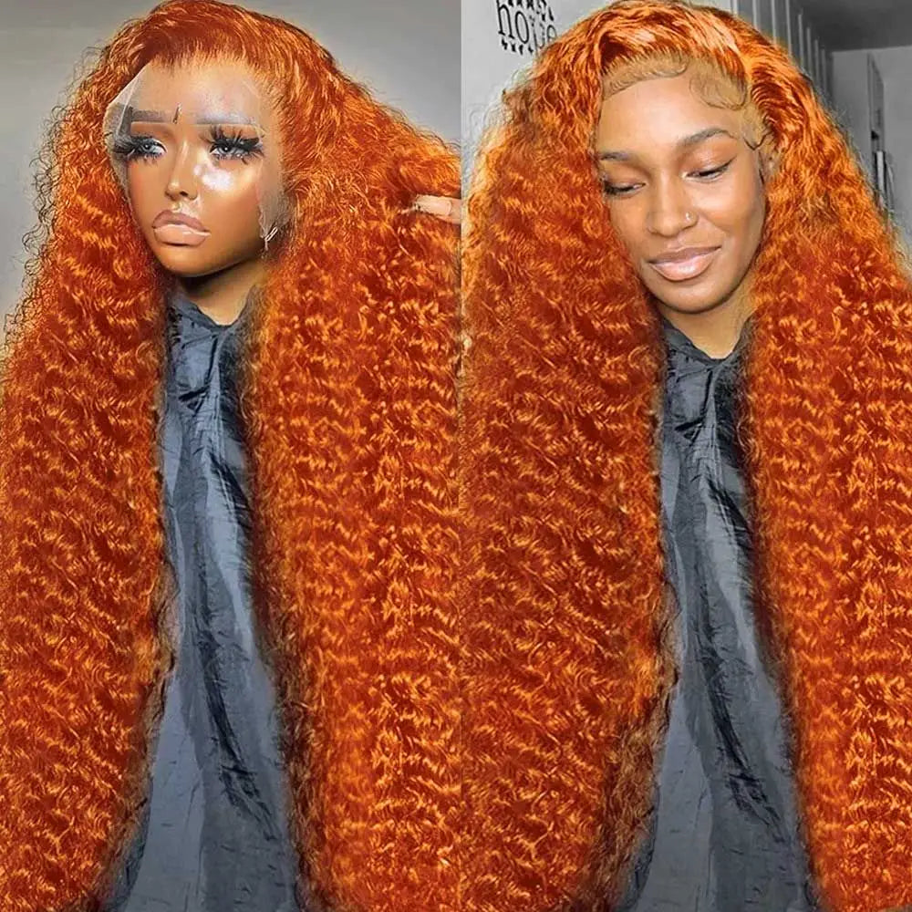 Orange colored Water wave 13x6 hd lace frontal human hair wig Preplucked deep wave 30 inch ginger lace front curly wigs on sale