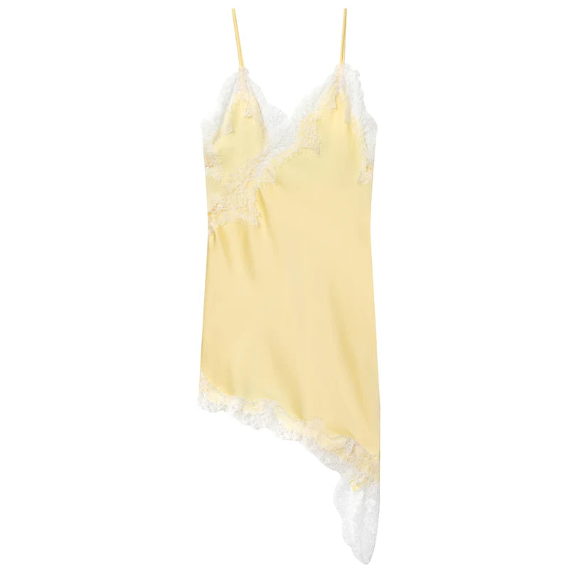 HXAO Womens Dresses Lace Asymmetric Slip Dress Summer 2025 Sexy Evening Dresses Ladies Mini Brown Sleeveless Backless Vestidos