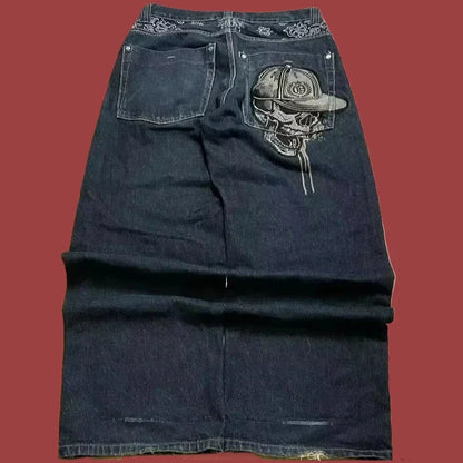 Y2K Best Selling Explosions Men and Women With Retro Embroidery Baggy Jeans Harajuku Rock Hip-Hop Casual Joker Wide Trousers