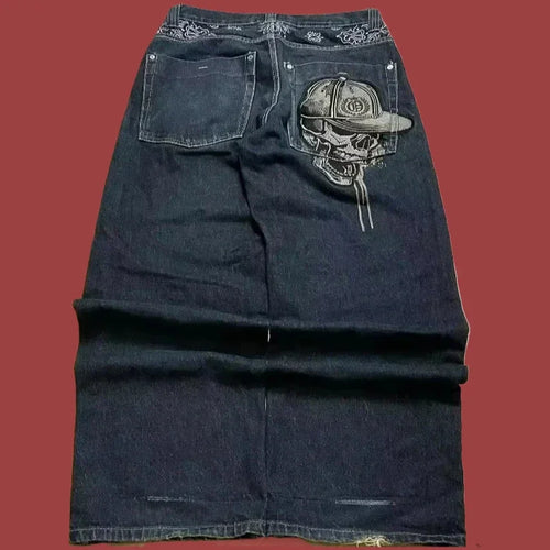 Y2K Best Selling Explosions Men and Women With Retro Embroidery Baggy Jeans Harajuku Rock Hip-Hop Casual Joker Wide Trousers