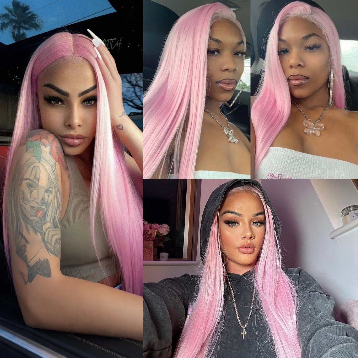 Light Pink Long Silky Straight Synthetic Lace Front Wig Free Part Pastel Pink Heat Resistant Fiber Wigs for Women Daily Party