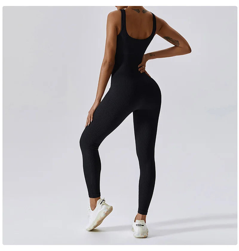Yoga Jumpsuit Women's Yoga Set One-piece Sports Romper With Chest Pad Fitness Bodysuit Gym Seamless Ribbed Workout Sportswear