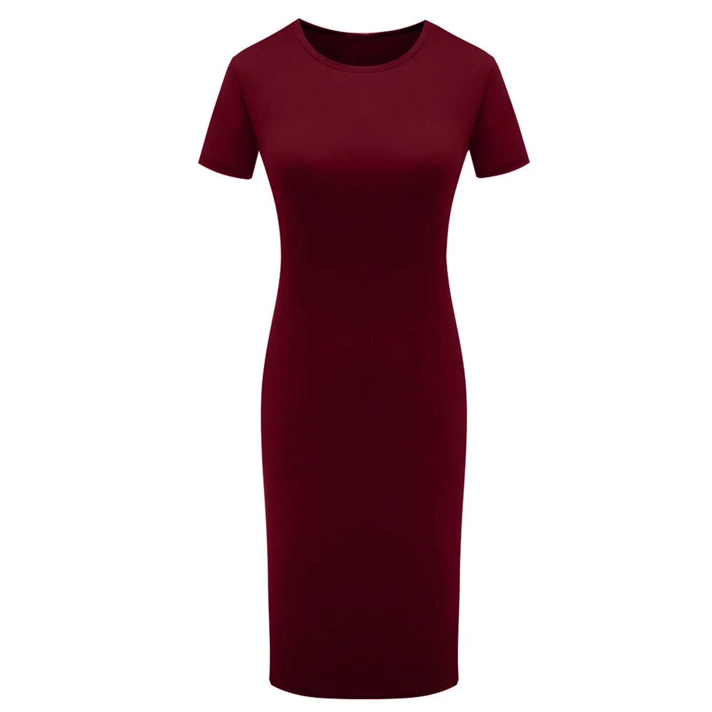 Fashion Women Short Sleeve Slim Fitting Dress Summer Solid Color Round Neck Elegant Dress Tight Robe Street Style Skinny Dress