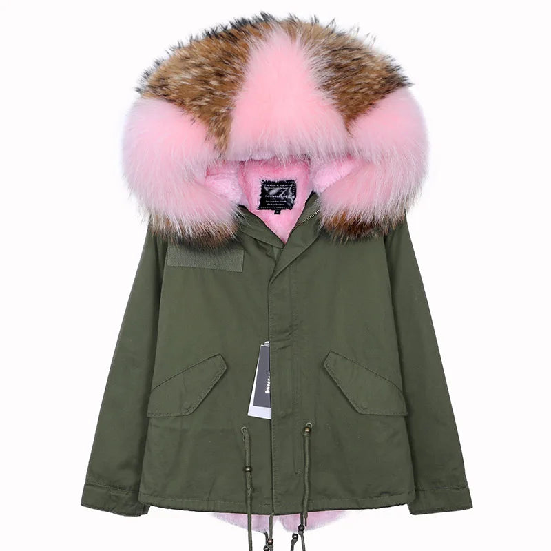 MAOMAOKONG 2025 & 2026 Real Fur Coat New Fashion Fox Fur Collar Winter Women's clothing Removable Lining Thickened Jacket Short Parka
