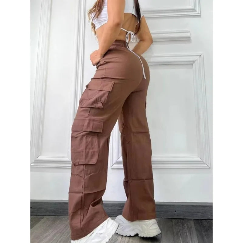 New Straight Cargo Pants Women High Waist Baggy Trousers Casual Wide Leg Slim Vintage Y2K Streetwear Pocket Fashion Casual Pants