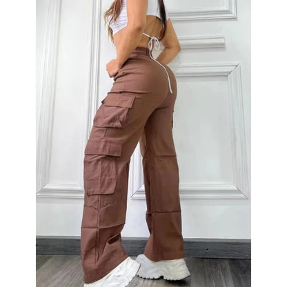 New Straight Cargo Pants Women High Waist Baggy Trousers Casual Wide Leg Slim Vintage Y2K Streetwear Pocket Fashion Casual Pants