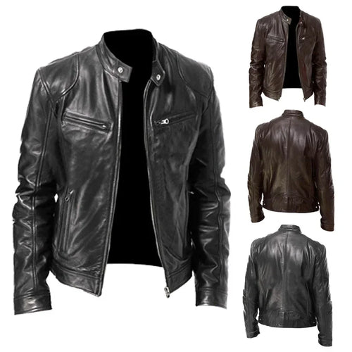 2022 Autumn/Winter New Fashionable PU Leather Men's Casual Jacket Wholesale Amazon European Style Motorcycle Leather Coat