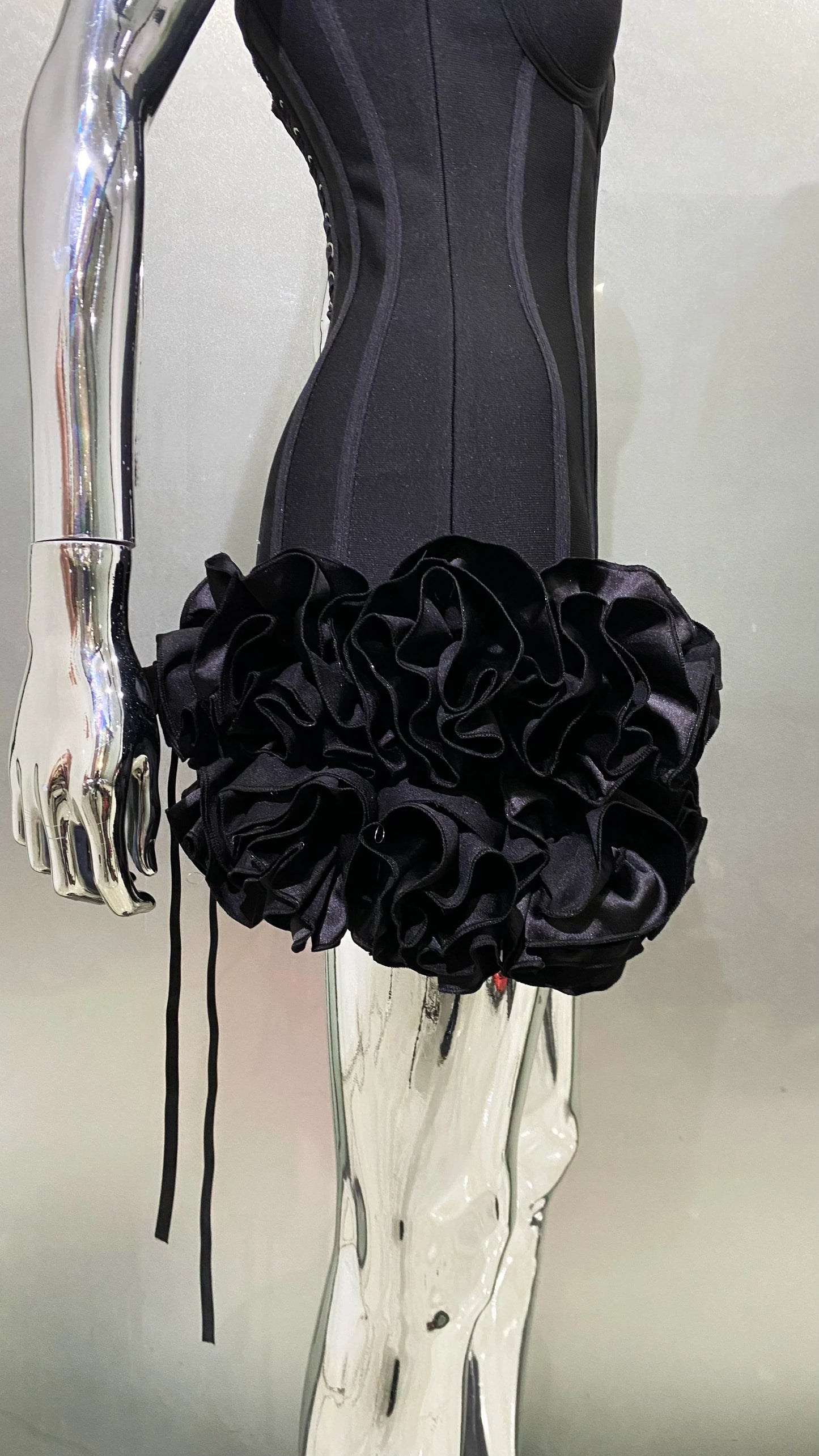 Stereoscopic Flowers Back Laceing Strapless Red Bandage Mini Evening Dress Sweet Woman Birthday Party Dress Performance costume