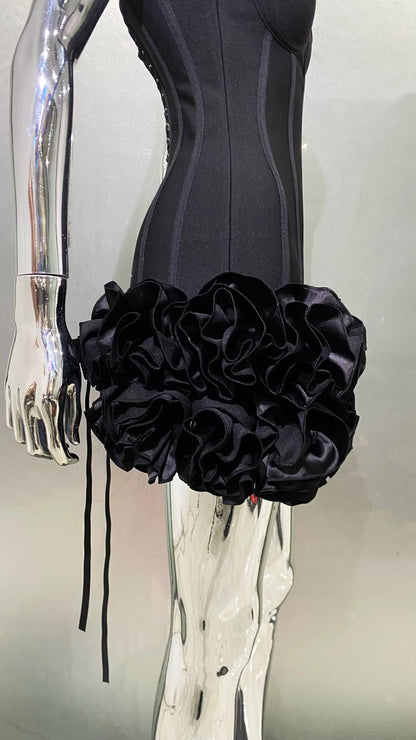 Stereoscopic Flowers Back Laceing Strapless Red Bandage Mini Evening Dress Sweet Woman Birthday Party Dress Performance costume