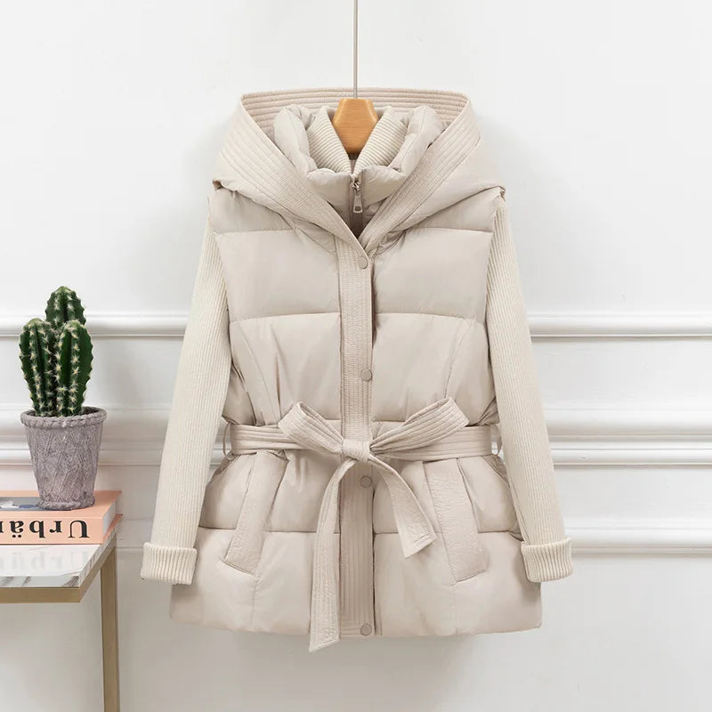 Women's Quilted Puffer Vest Thicken Warm Winter Hooded Coat Solid Color Sleeveless Padded Outwear Cropped Button Zip Up Coat