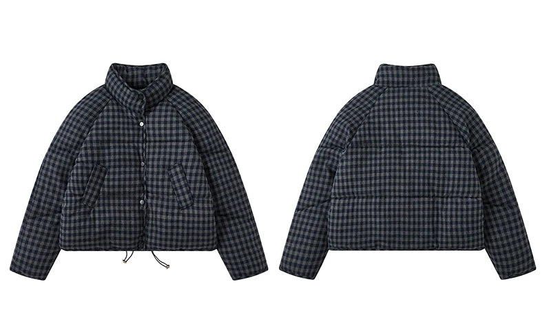 MEXZT Short Plaid Parkas Women Streetwear Stand Collar Puffer Jacket Winter Korean Down Coats Fashion Cotton Padded Outerwears