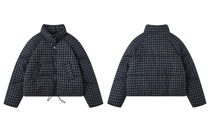 MEXZT Short Plaid Parkas Women Streetwear Stand Collar Puffer Jacket Winter Korean Down Coats Fashion Cotton Padded Outerwears