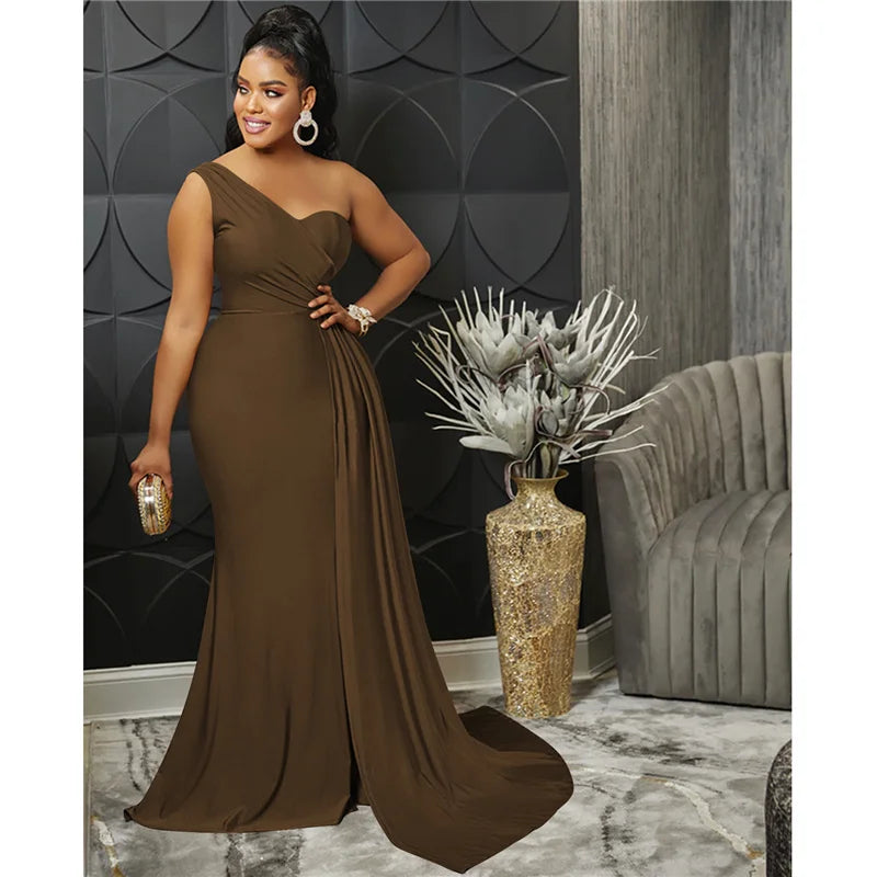 Sexy One Shoulder Elegant Evening Dresses for Women Party Night Mermaid Dress Backless Side Split Bodycon Long Dress Vestidos