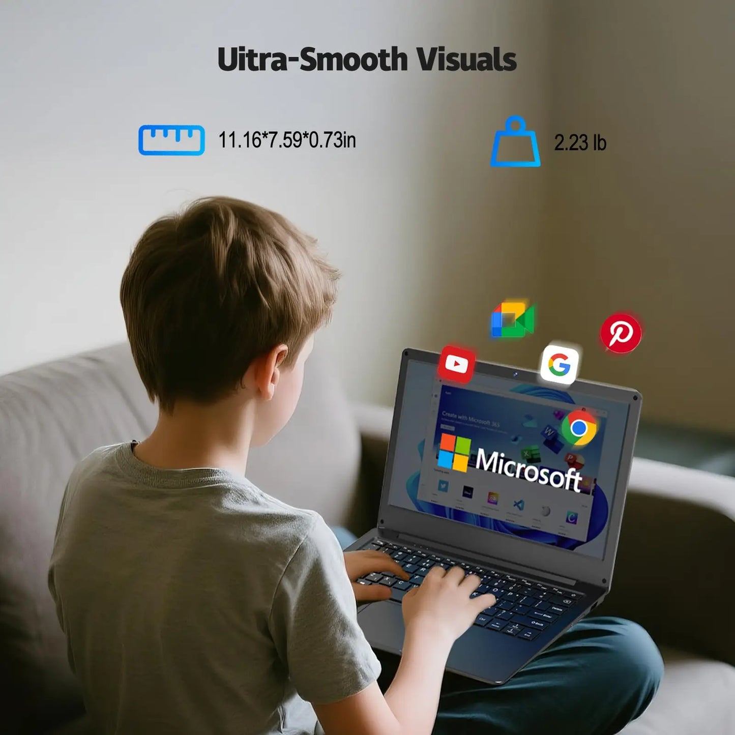 11.6 Inch Laptop, OS 11 Pro System Laptops, Slim and Lightweight Notebook HD Display, Russian- English Keyboard,Type_C 4000mAh