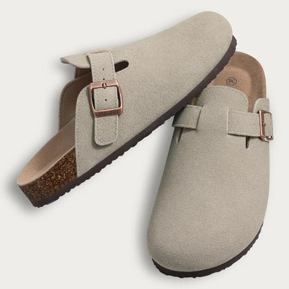 Comwarm Fashion Men's Suede Mules Slippers New Women Clogs Cork Insole Sandals With Arch Support Outdoor Beach Slides Home Shoes