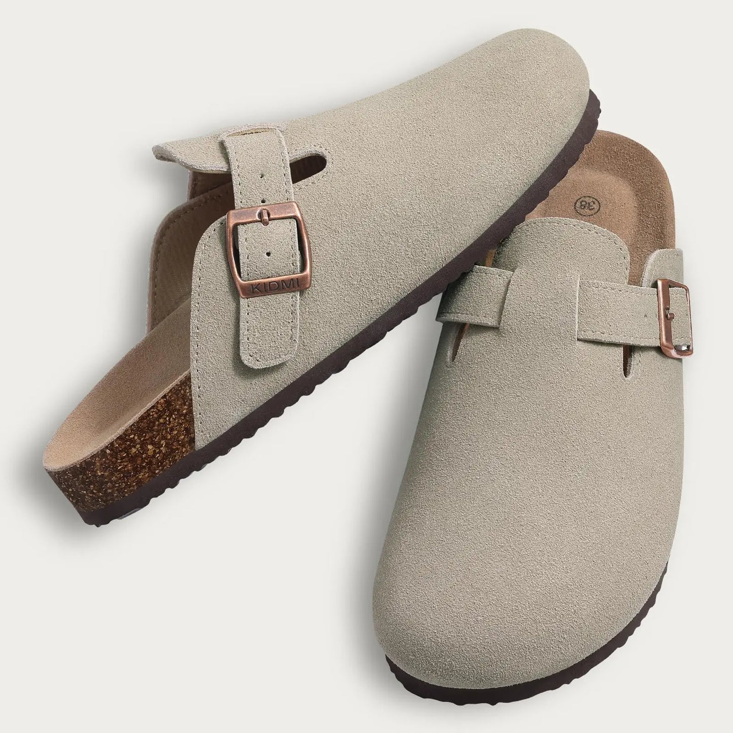 Comwarm Men Suede Clogs Slippers Classic Cork Footbed Mules Women Cozy Fashion Clogs Shoes With Arch Support Men Beach Sandals