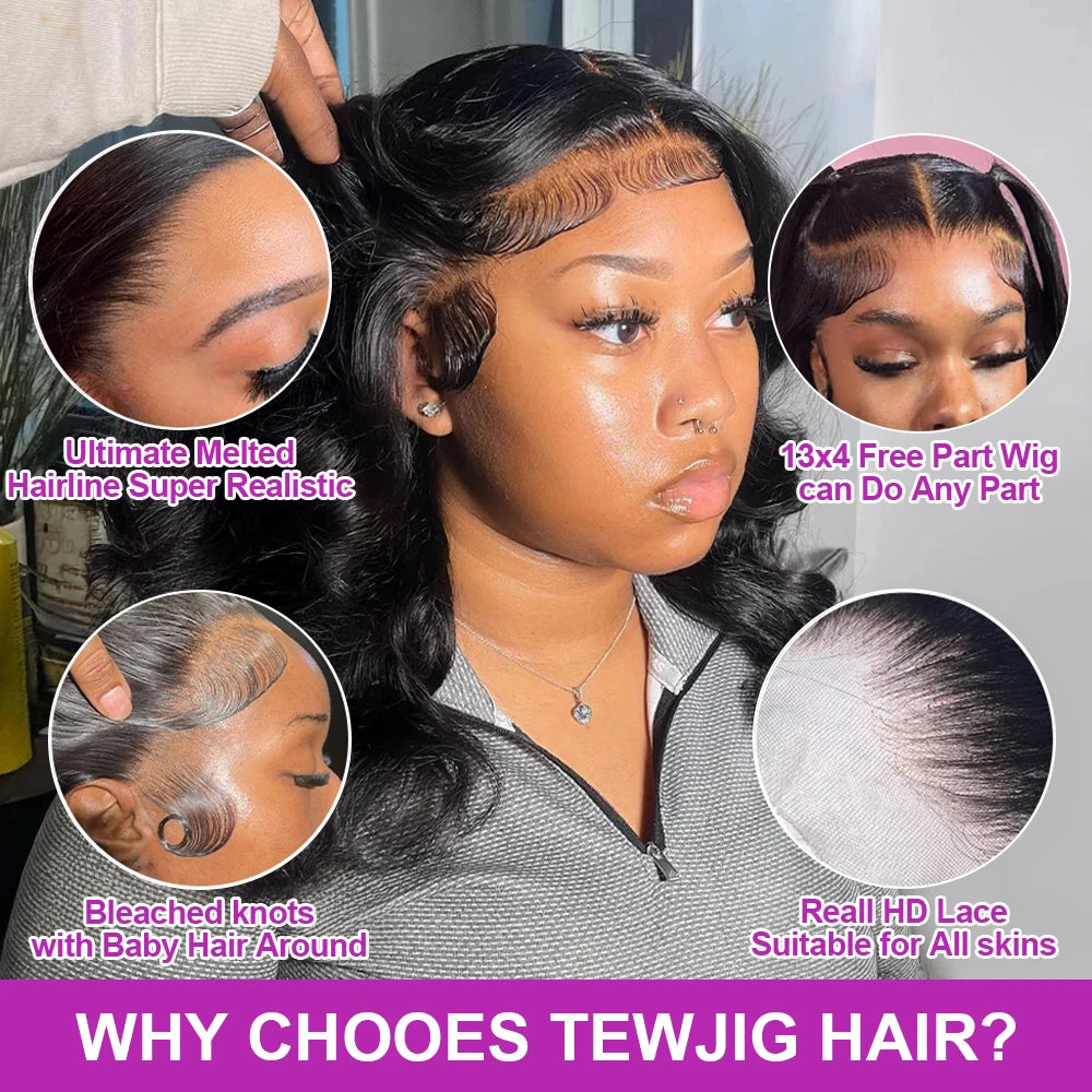 Body Wave Short Bob Wig Glueless Human Hair Lace Front Wigs For Women Water Wavy 13X6 Transparent Lace Frontal Wig 250 Density