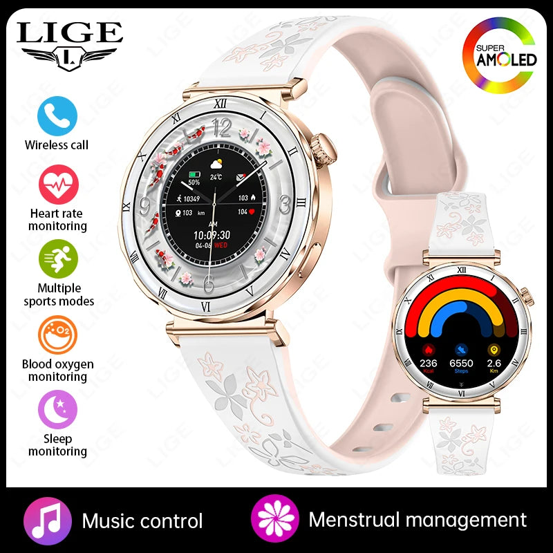 LIGE New Ultra Thin Smart Watch Women Screen Always Display Time Diamond Luxury Bracelet Voice Calling AMOLED Smartwatch Ladies