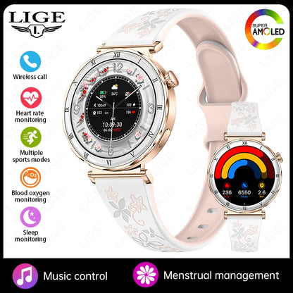 LIGE New Ultra Thin Smart Watch Women Screen Always Display Time Diamond Luxury Bracelet Voice Calling AMOLED Smartwatch Ladies
