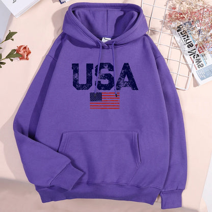 Usa Letters American Flag Stars And Stripes Hoodie Men Women Fleece Hoody Fleece Oversize Sweatshirt Autumn Pocket Clothes