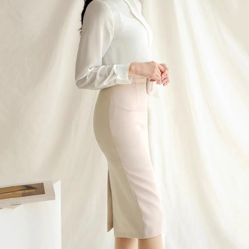 Elegant High Waisted Office Lady Pencil Skirt Korean Fashion Slim Fit Package Hip Midi Skirts Women Solid Color All-match Skirts