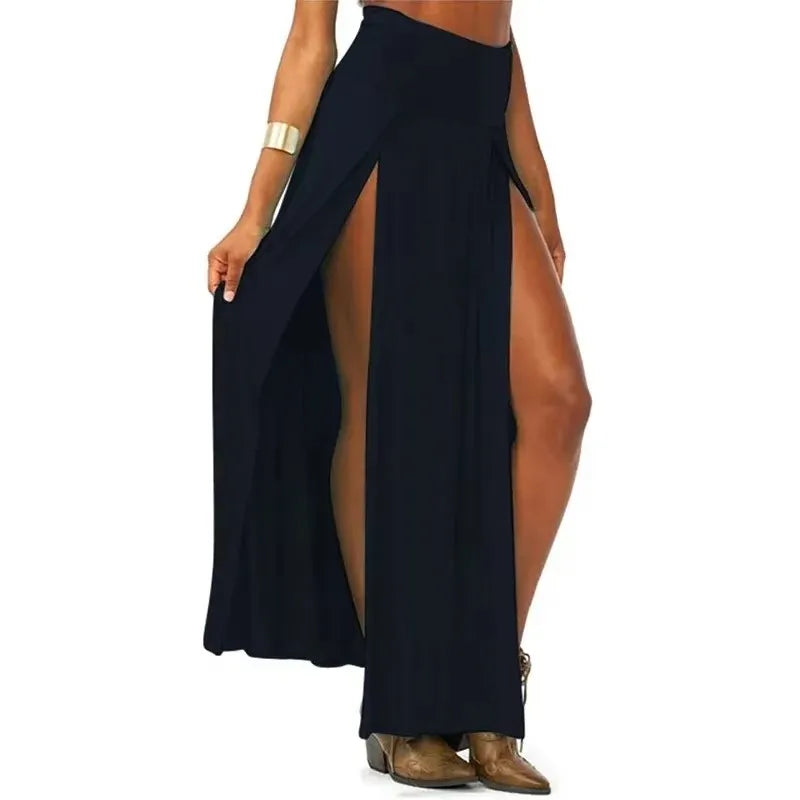 2025 New Arrival High Waisted Sexy Womens Double Slits Summer Solid Long Maxi Skirt Wholesale 51 Valentine's Day Gifts