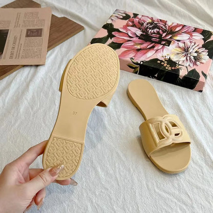 Women's Slippers New Summer Thick sandals One-word Toe Flat Beach Jelly Women's Shoes Large Size