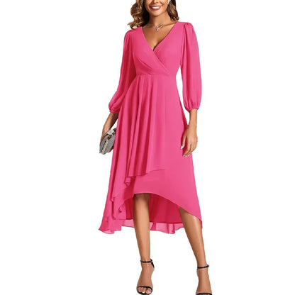 Elegant Sexy V-Neck A- Line Dress Elegant Long Skirt Princess Style Polyester Fiber Regular Sleeve Length Empire Waist