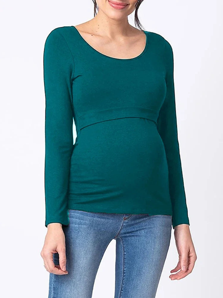 2024 Autumn Fashion New Women's Elegant Breastfeeding Top Pregnant Women's Wear Long Sleeve Casual Breastfeeding T-shirt