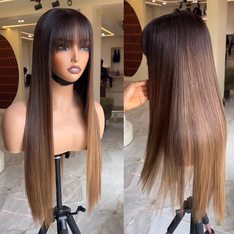 Long Silky Straight Ombre Golden Brown 5x5 HD Lace Wigs for Black Women 100% HUman Hair Glueless 13x6 Lace Front Wigs Natural