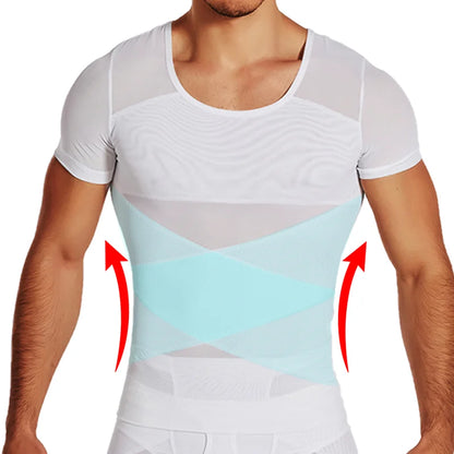 Mens Mesh Body Shaper Short Sleeve Compression Shirts Belly Slimming Undershirt Workout Abs Abdomen Tummy Control Tops Shapewear