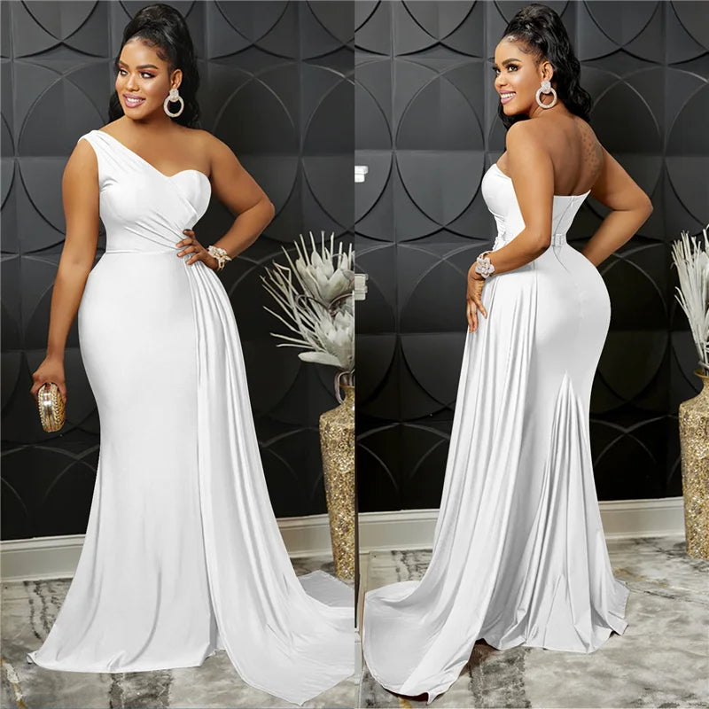 Sexy One Shoulder Elegant Evening Dresses for Women Party Night Mermaid Dress Backless Side Split Bodycon Long Dress Vestidos