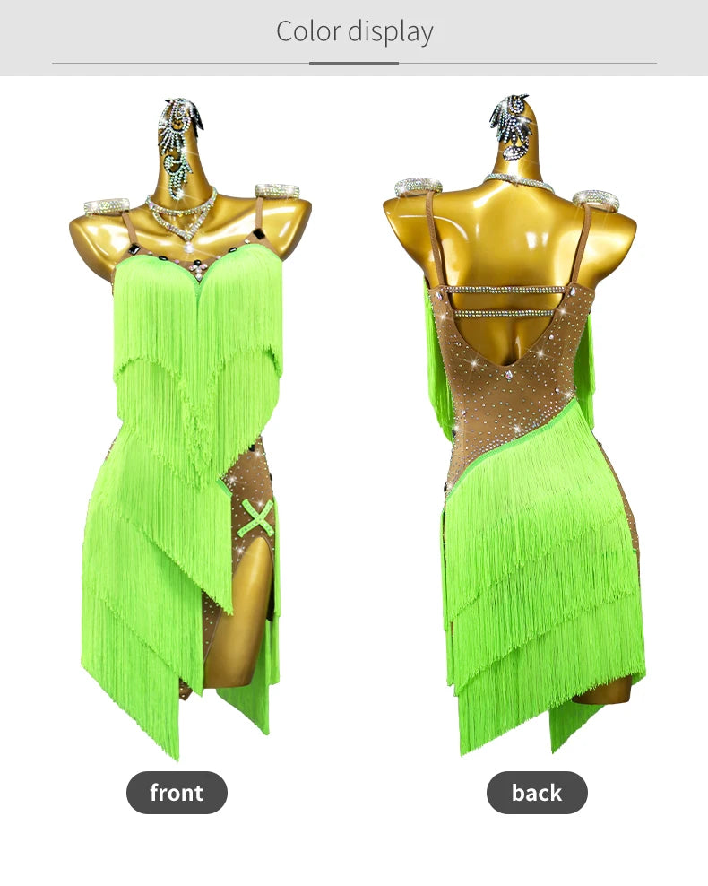 2025 New Latin Dance Dress Adult Womens Sexy Short Skirt Tassel Clothes Ballroom Practice Wear Line Suit Prom Costume Customized