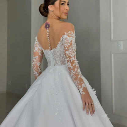 White Wedding Dresses for Women Off Shoulder Bridal Gowns Lace Appliques Sweetheart A-Line Vestidos De Novia