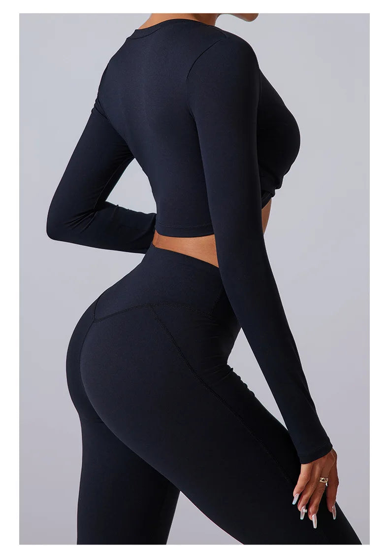 2 Pieces Wrap Front Gym Fitness Suit Women Long Sleeve Legging Workout Yoga Set Sports Bra Short Sports Clothes Tracksuit Female