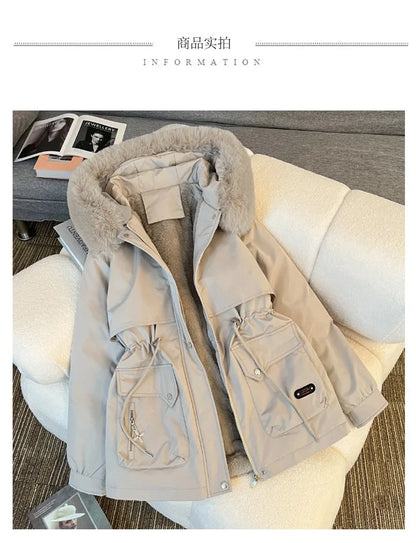 Women Big Fur collar Loose Parka Jacket Lady Medium Long Styles Down Cotton Outwear Winter Female Hooded Cotton Padded Coat