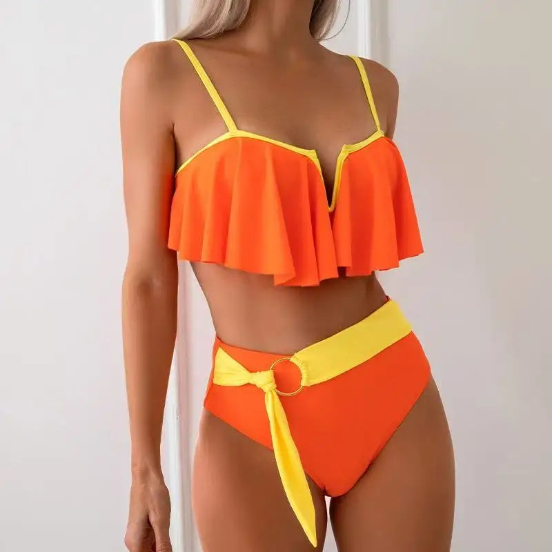 2025 New Sexy Brazilian Bikini Set Ruffle Swimwear Women Push Up Swimsuit High Waist Print Floral Bathing Suit Biquini Female