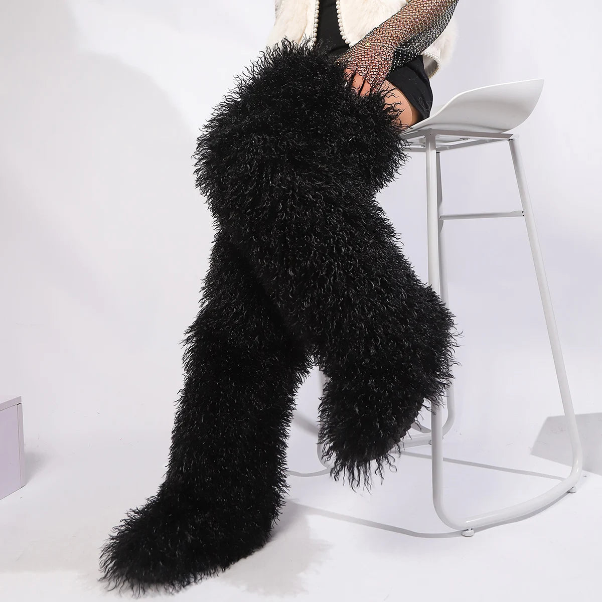 Women's Thigh High Mongolian Boots High Boots Winter New Fox Fur Snow Boots  Women's Boots Leg Warm Boots Non-Slip Soles