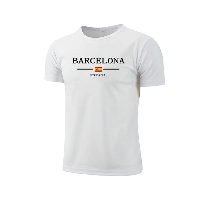 Barcelona Hot Sale Men's Summer Sports T-shirt High Quality Breathable Quickdry Tee Male Versatile Marathon Fitness Football Top