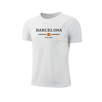 Barcelona Hot Sale Men's Summer Sports T-shirt High Quality Breathable Quickdry Tee Male Versatile Marathon Fitness Football Top