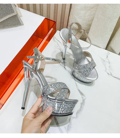 Ladies High Heels Sandals New Arrival 2024 Summer Sexy Stiletto Platform Narrow Band Women Sandals Buckle Strap Nightclub Shoes