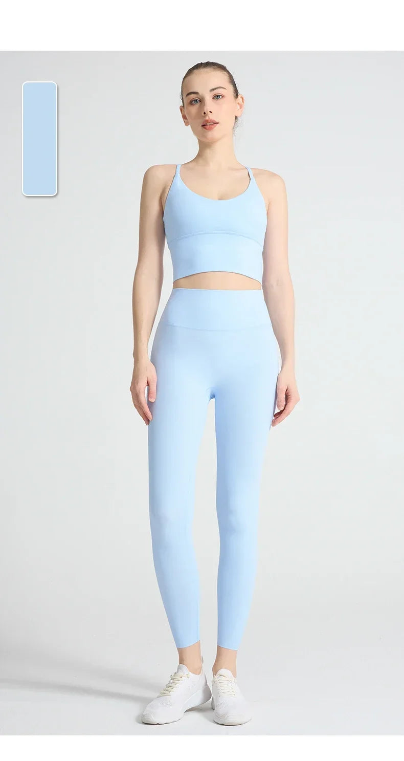 2-piece Yoga Suit Women Sportswear Fitness Set Cross back Yoga Tops A High Waist Leggings Pilates Fitness Sports Clothing👚👚