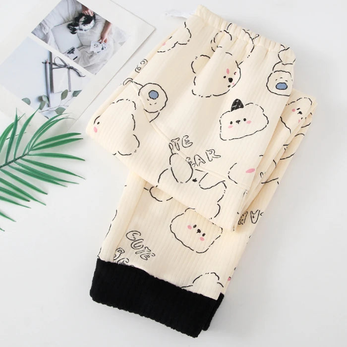 Mickey Thermal Winter Maternity Pajama Pants Adjustable Waistband Soft Fleece Pregnant Women Sleepwear for Autumn Winter Nursing