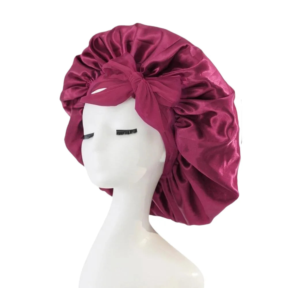 Women Satin Tie Bonnet Spandex Wide Stretchy Band Long Tail Satin Cheveux Nuit Silk Sleeping Night Cap Bonnets for Women